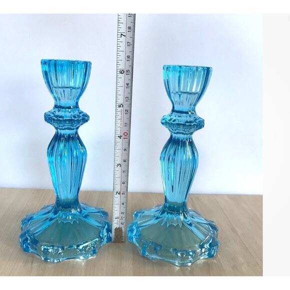 John Lewis Boho Blue Glass Candleholder Set of 2 Vintage Style Candlestick 15cm - Picture 6 of 11